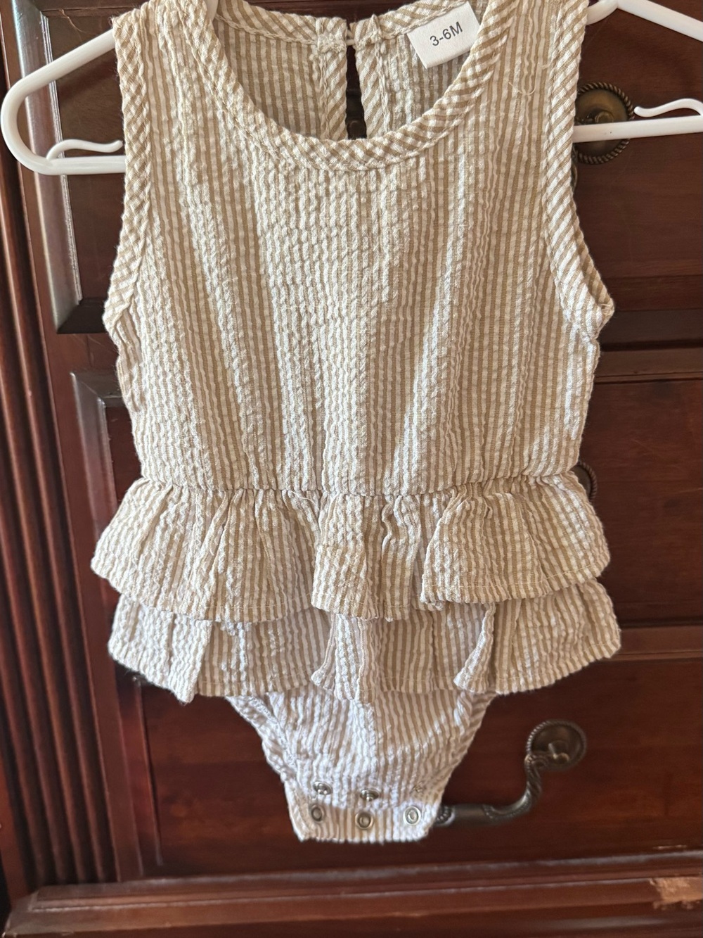 Striped Beige Ruffle Baby Bottoms Romper